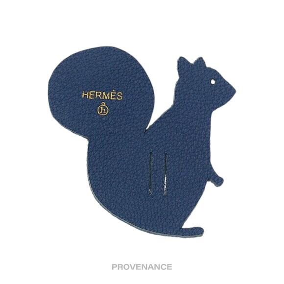 🔴 Hermes Petit h Squirrel Ribbon Charm - Blue Leather - Picture 1 of 2